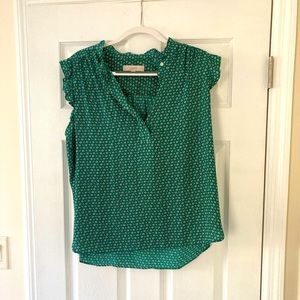 LOFT green blouse with pretty flower detail. Size L